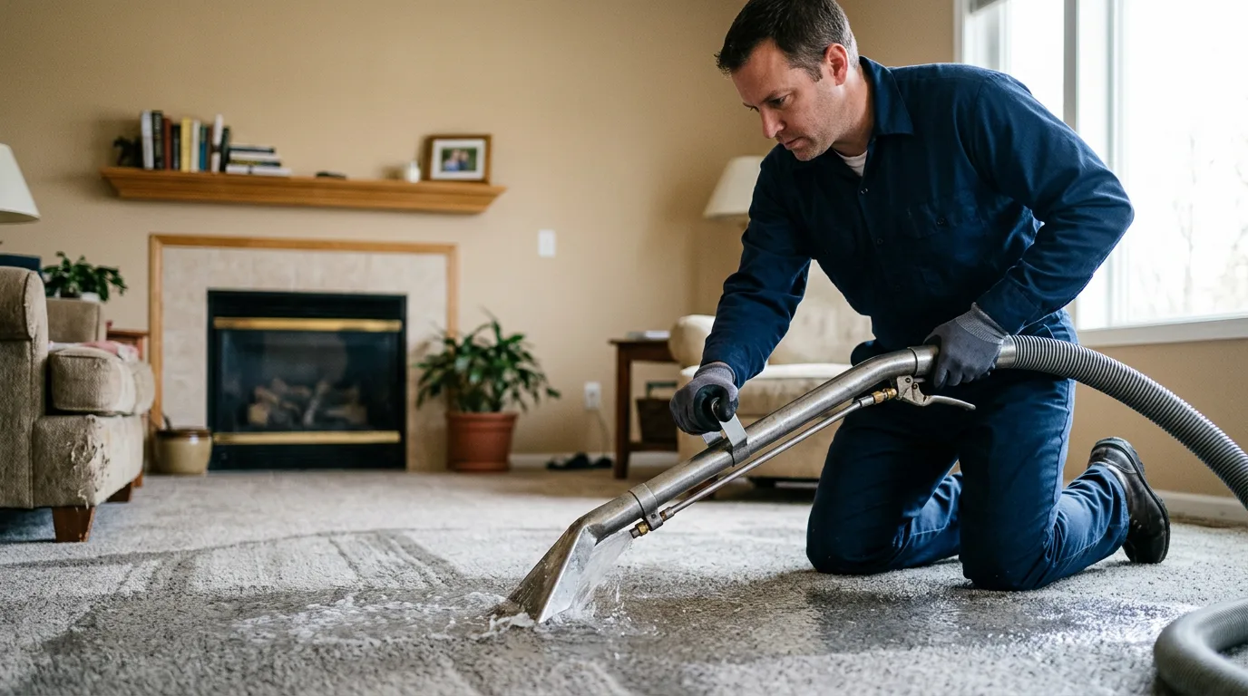 Water damage restoration technician working near Coral, PA